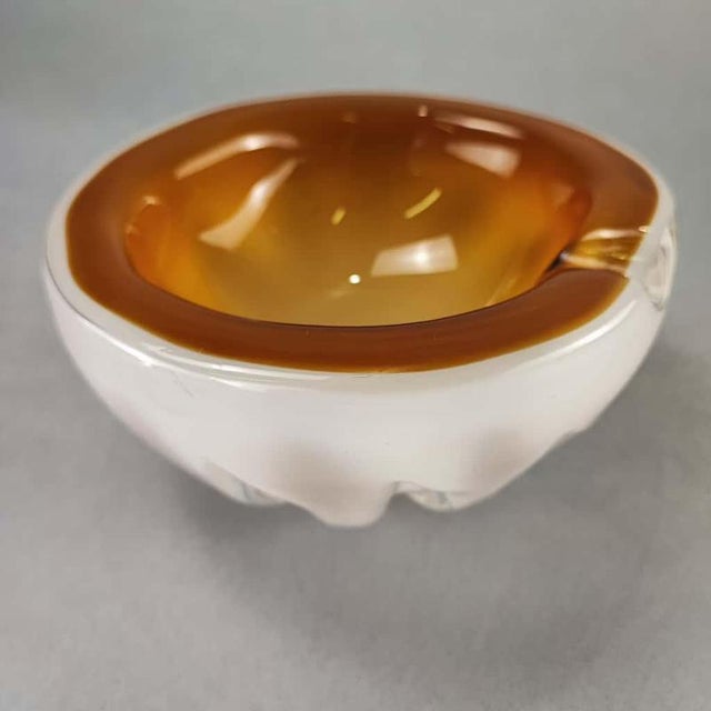 White and Brown Sommerso Murano Glass Ashtray, 1970s For Sale - Image 5 of 5