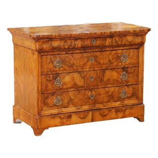 Mid 19th Century French Louis Philippe Burl Walnut Five-Drawer Chest Commode For Sale