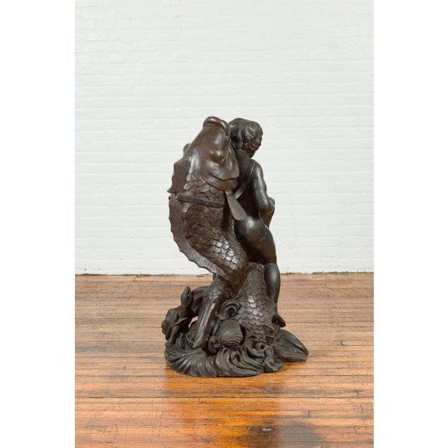 Greco-Roman Bronze Fountain with Putto Riding Dolphin, Lost-Wax Technique For Sale - Image 15 of 15