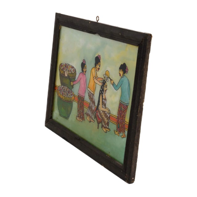 Framed Indonesian Siraman Ritual Reverse Glass Painting For Sale - Image 4 of 11