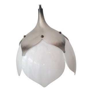 Mid-Century Milk Glass Tulip Hanging Pendant Light Fixture For Sale