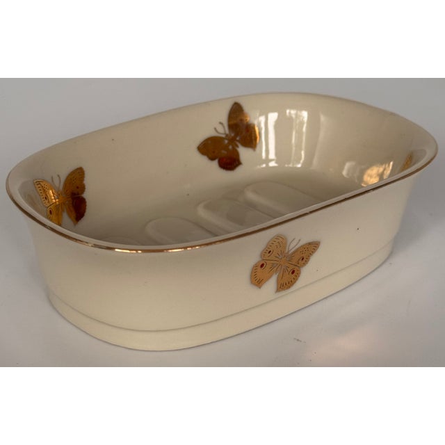 Ceramic 1970's Akahashi Japan Gold Gilt Porcelain Butterfly Motif Soap Dish For Sale - Image 7 of 12