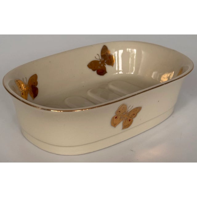 Ceramic LastChance!1970's Akahashi Japan Gold Gilt Porcelain Butterfly Motif Soap Dish For Sale - Image 7 of 12