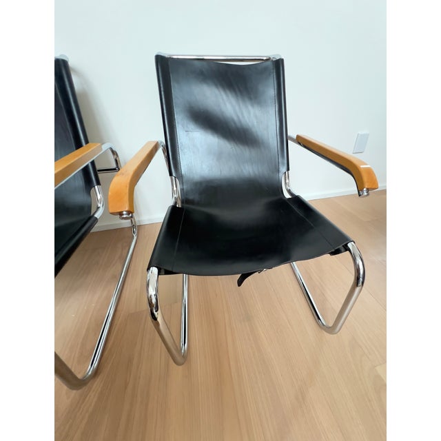 Pair of Early Marcel Breuer B35 Bauhaus Lounge Chairs in Black Leather For Sale - Image 6 of 11