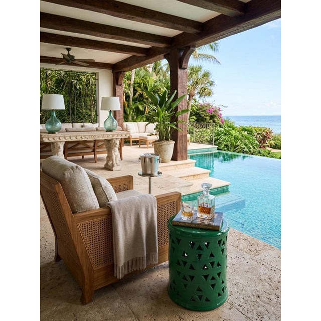 Ceramic Vintage Moroccan Emerald Green Pierced Ceramic Garden Stool & Lantern For Sale - Image 7 of 10