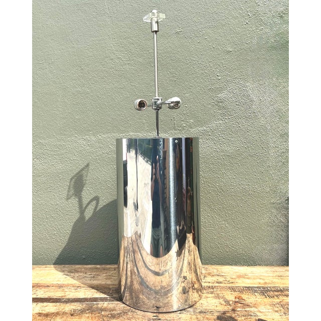 Late 20th Century Vintage Monumental Polished Chrome Cylinder Lamp For Sale - Image 5 of 12