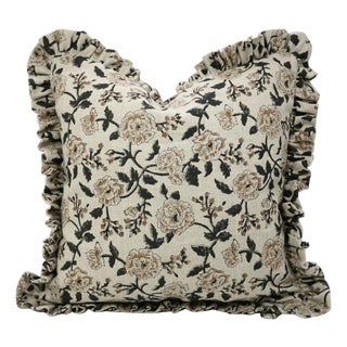 Thick Linen Frill Pillow Cover Decorative Ruffle Cushion for Sofa, Bed & Chair 18x18 Inch- Rameswaram For Sale