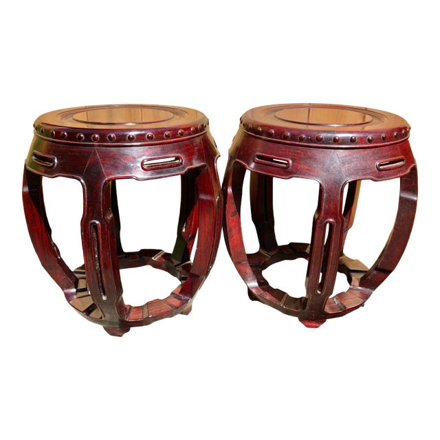 Vintage Chinese Rosewood Garden Stools-A Pair For Sale