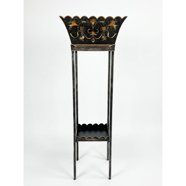 Large Tole Cachepot Planter on Tall Stand For Sale - Image 9 of 9