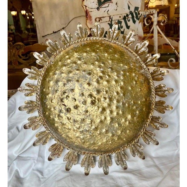 Gilt Iron Sunburst Ceiling Mount Light Fixture by Myanmar Home For Sale - Image 9 of 14