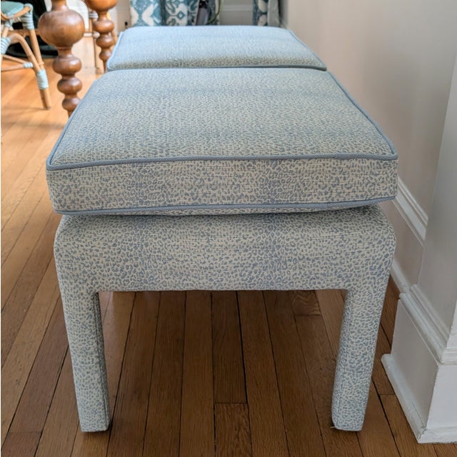 Schumacher Mini Leopard Cloud Blue Parsons Ottomans - Pair For Sale In Greensboro - Image 6 of 13