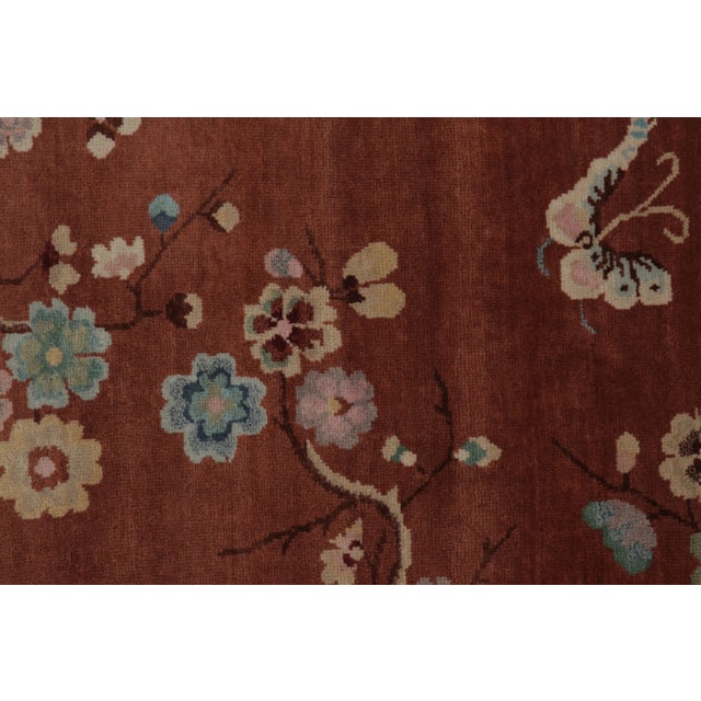 Rug & Kilim’s Chinese Art Deco Inspired Rug, Vibrant Florals & Figurals on Rust For Sale In New York - Image 6 of 8