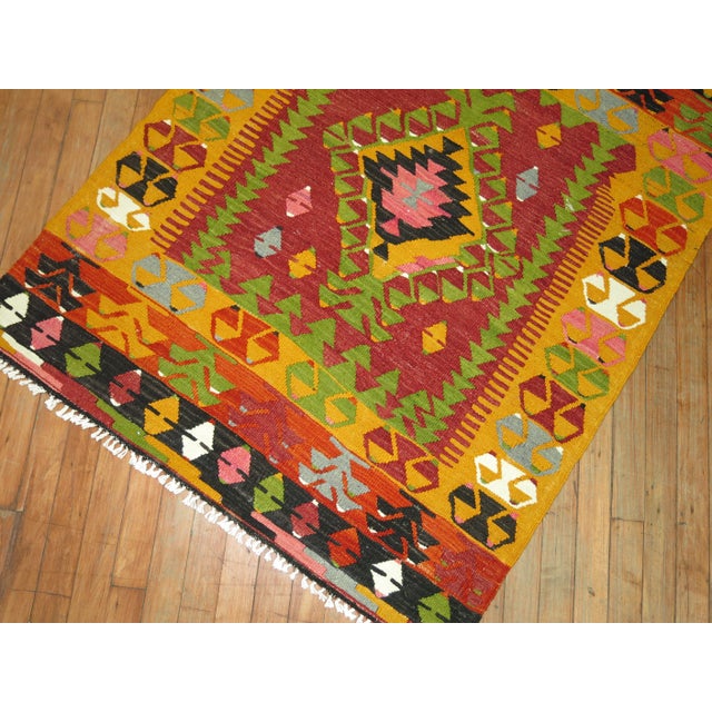 Contemporary Mid 20th Century Bohemian Colorful Turkish Kilim Flat-Weave For Sale - Image 3 of 6