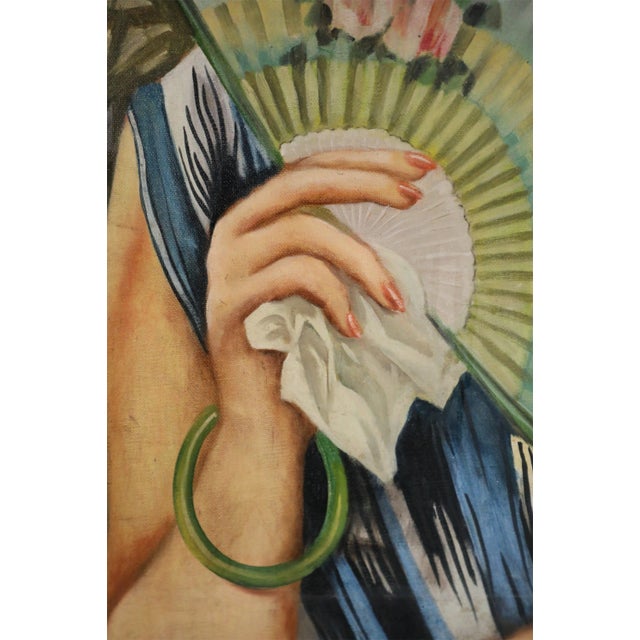 Woman with Paper Fan Portrait Painting on Canvas | Chairish