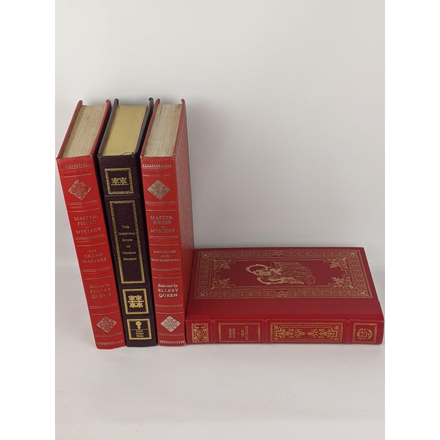 Set of 4 Red & Burgundy Gold Gilt Decorative Books, Dickens & Ellery Queen For Sale - Image 16 of 16