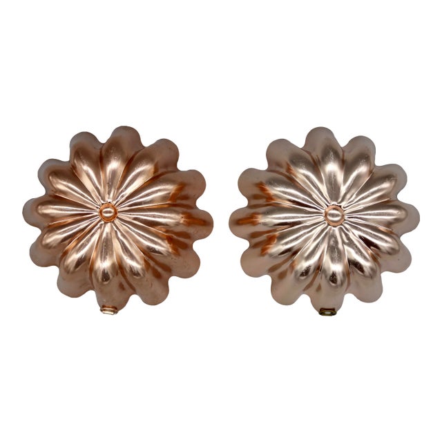 Vintage Copper Molds, Similar Pair — Scalloped Flower Design For Sale