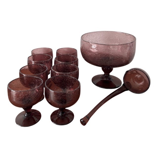 Vintage Punch Set in Bubble Glass, 1970s, Set of 10 For Sale