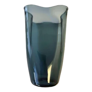1958 Vintage Mid-Century Modern Blenko Fluted Glass Turquoise Vase #404-M by Wayne Husted