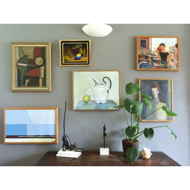 Mid-Century Modern 'Constructed Balance' Vintage Original Abstract Oil Painting, Framed For Sale - Image 12 of 12