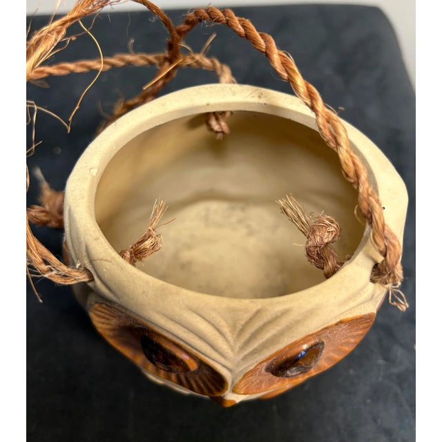 Brown Vintage 1970’s Stoneware Pottery Figural Owl Hanging Planter For Sale - Image 8 of 8