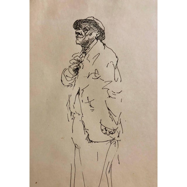 Jonathan Shahn, Ink Drawing Man in Suit and Hat with Nude For Sale - Image 4 of 5