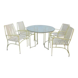 Vintage Faux Bamboo Cast Aluminum Outdoor Glasstop Dining Table & 4 Chairs For Sale