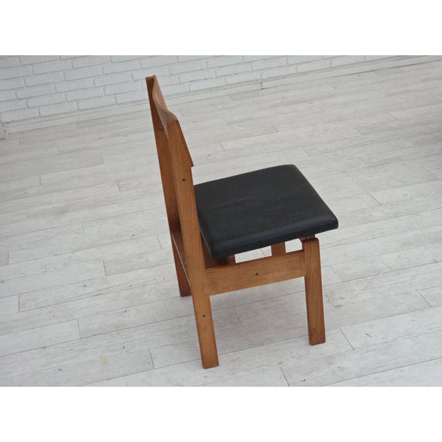 Vintage Danish Church Chairs in Leather and Oak, 1960s, Set of 3 For Sale - Image 12 of 18