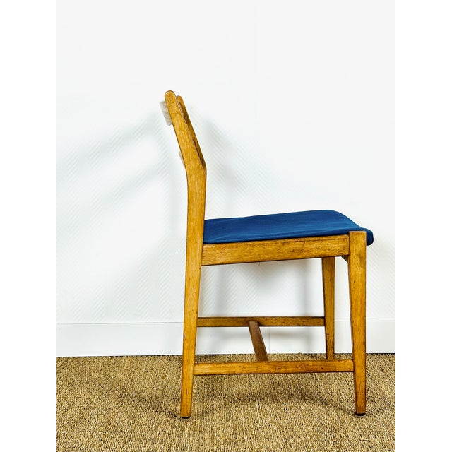 Vintage Dining Chairs in Oak and Blue Fabric, 1960s, Set of 6 For Sale - Image 9 of 16