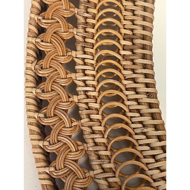 Handwoven wicker oval wall mirror, 20 th c organic modern design.