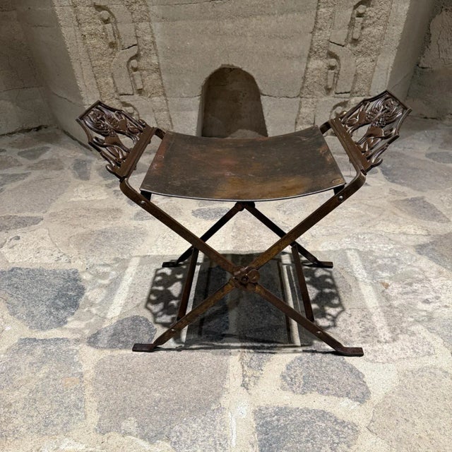 Brown 1920s Neoclassical Antique Cast Iron Vanity Bench Stool by Oscar Bach For Sale - Image 8 of 10