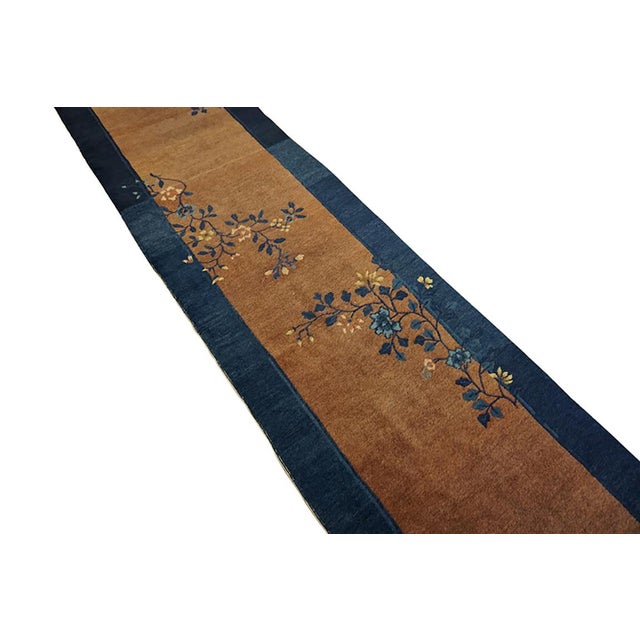 1920s Antique Brown Open Field Wool Floral Peking Chinese Hallway Runner Rug For Sale In New York - Image 6 of 7
