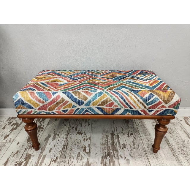 Boho Chic Rug Print Fabric Upholstered Piano Bench For Sale - Image 10 of 10