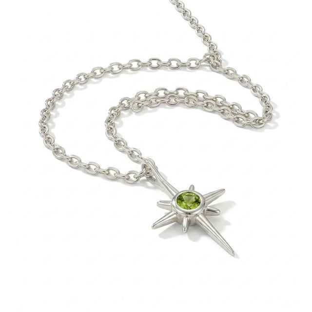 Contemporary Green Peridot Starburst Pendant, Northern Star Celestial Pendant For Sale - Image 3 of 4