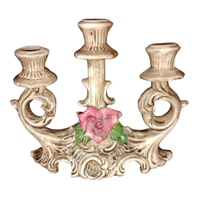 Capodimonte Vintage 3 Arm Candelabra For Sale
