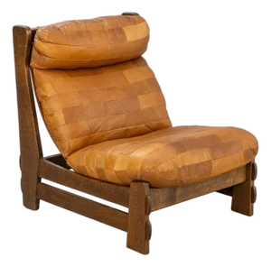 Late 20th Century Carl Straub Highback Lounge Chair in Oak + Leather