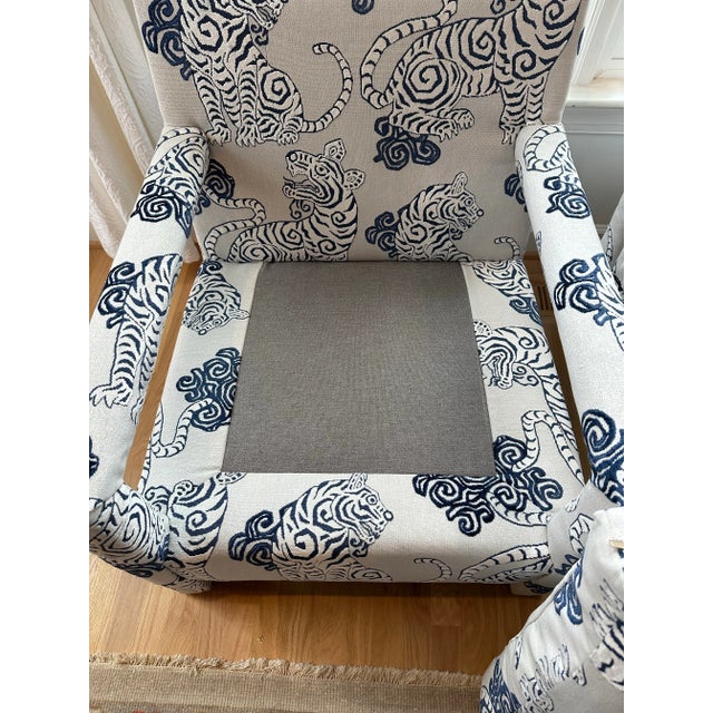 Wood Mid-Century Modern Baughman Style Parsons Chairs With Ethan Allen Tenzing Silver Fabric- Set of 2 For Sale - Image 7 of 12