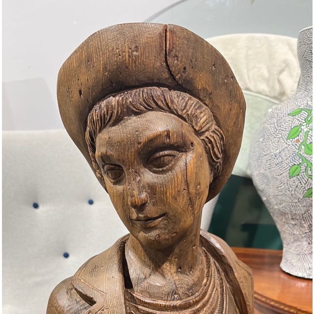Italian Hand Carved Wood Statue. 18th C Style Young Man For Sale - Image 9 of 12