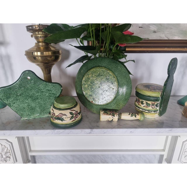 1940s Art Deco Wooden Painted Mortar, Container and Platter, 1930s, Set of 5 For Sale - Image 5 of 13