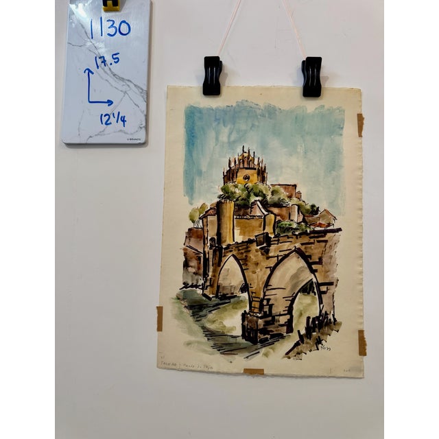 Paper Henry Emil Salloch Original Watercolor on Paper Puente De Tajo, Toledo Epaña. 1973. For Sale - Image 7 of 7