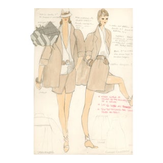 1980s Gordon Henderson – Original Fashion Design With Fabric Swatch, Signed For Sale