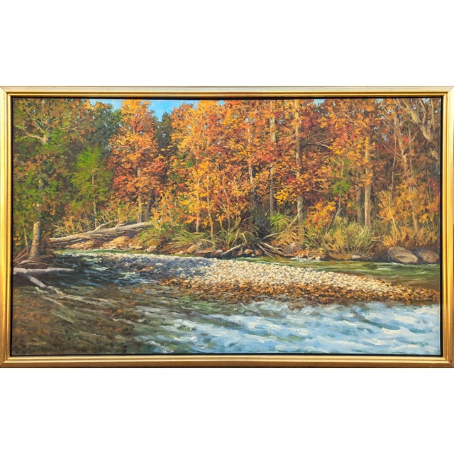 Jerry Greenberg "Arkansas River Ozarks" Contemporary Realistic Forested Landscape Painting, 1995 For Sale