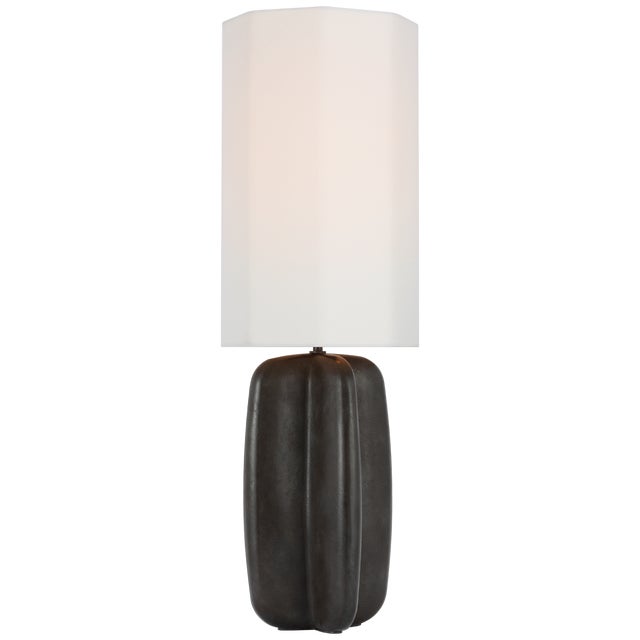 Modern Kelly Wearstler by Visual Comfort Signature Alessio Large Table Lamp in Aged Iron with Linen Shade For Sale - Image 3 of 3