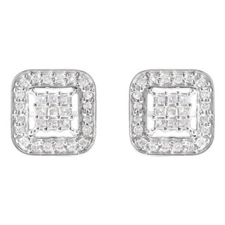 10K White Gold 5/8 Cttw Diamond Square Shaped Composite Stud Earrings (I-J Color, I1-I2 Clarity) For Sale