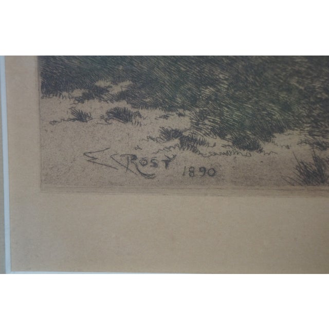 Gray Antique 1890 Ernest C Rost New England Farmhouse Landscape Etching 42" For Sale - Image 8 of 13