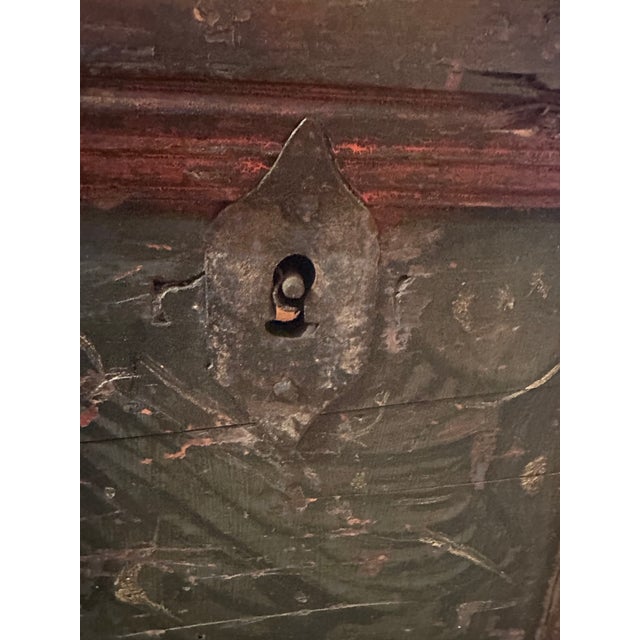 Very Early Hand Painted Italian Large Cassone Trunk With Original Hardware For Sale - Image 10 of 18