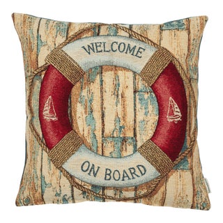 Welcome on Board Woven Cushion With Feather Filler - 42x42cm (17"x17") For Sale