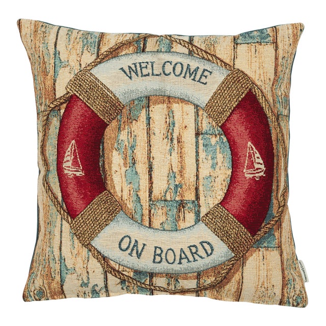 Welcome on Board Woven Cushion With Feather Filler - 42x42cm (17"x17") For Sale