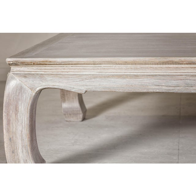 Teak Ming Style Whitewash Coffee Table with Chow Legs and Carved Apron For Sale - Image 9 of 12