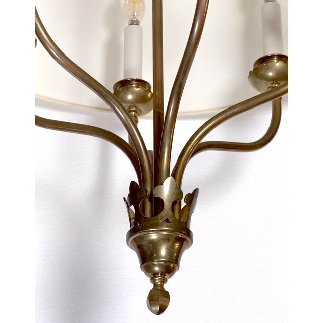 Mid 20th Century Restored Six Arm Brass Drum Shade Chandelier For Sale In New York - Image 6 of 8