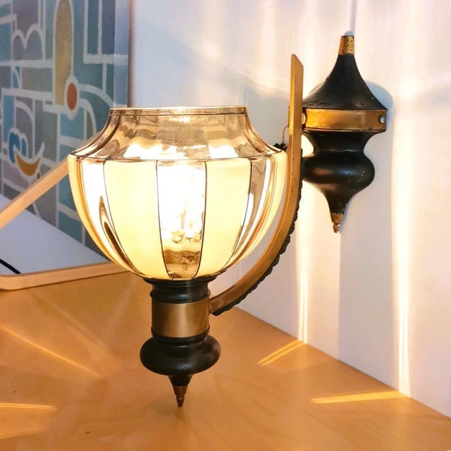 Large Art Deco Metal and Smoked Glass Wall Lamp, 1960s For Sale - Image 6 of 10